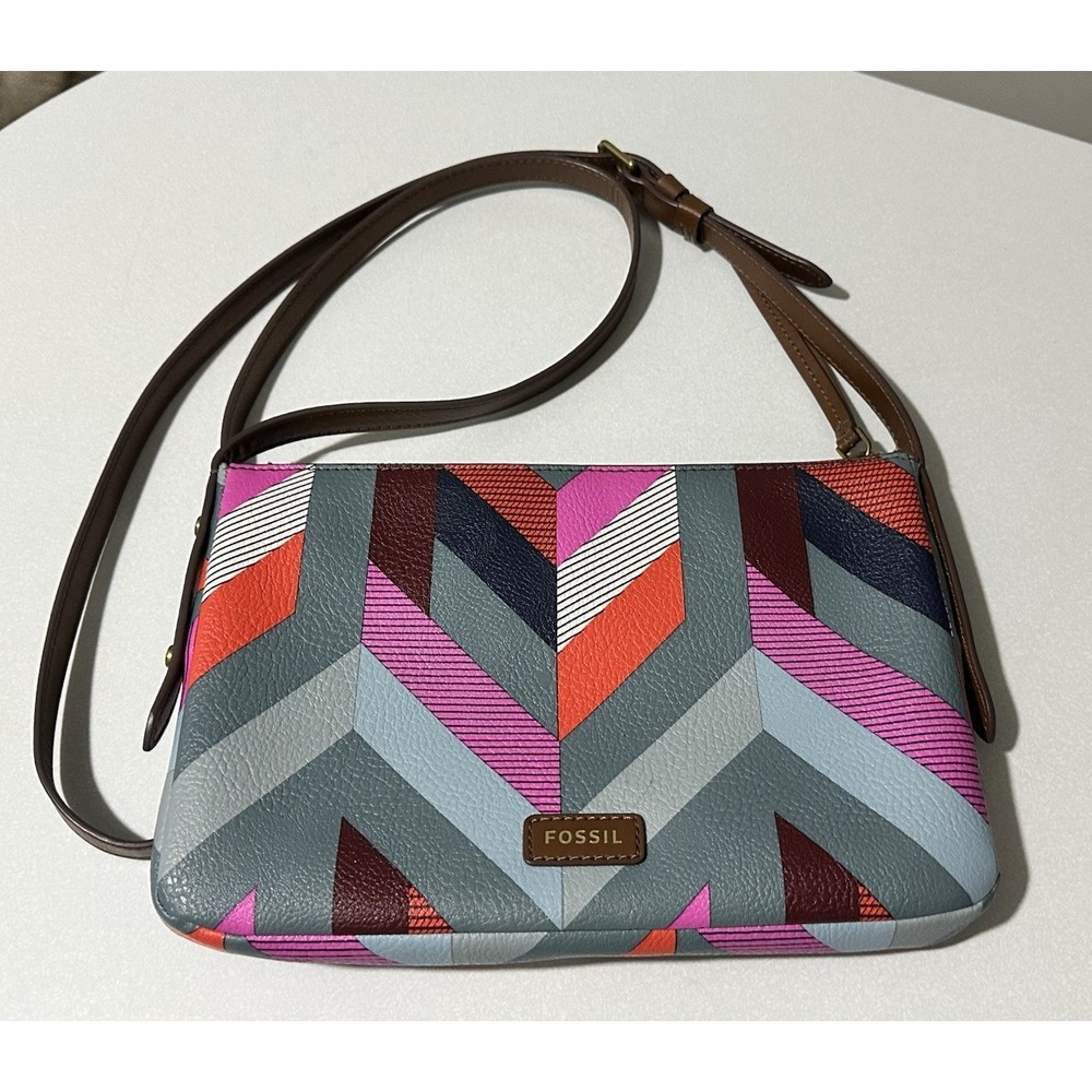 Fossil Gemma Gray Colorful Pebble  Geometric Handbag Adjustable Strap Crossbody